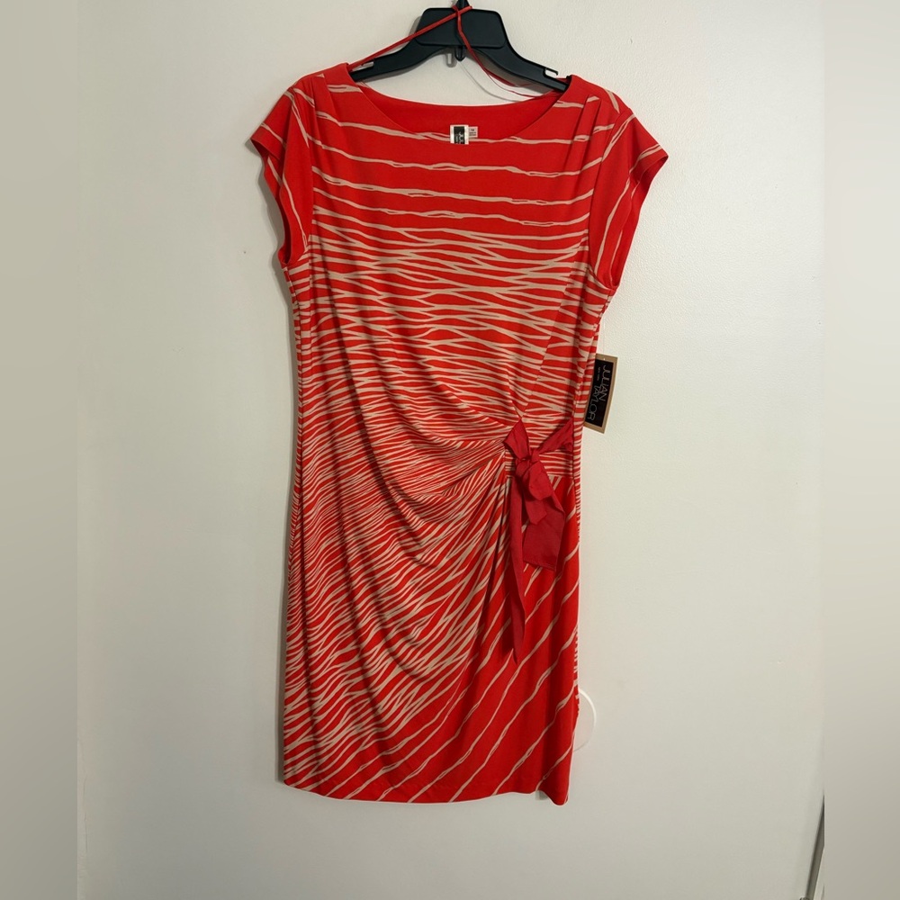 Julian Taylor Orange and Cream  Striped Midi Dress NWT SIZE 14